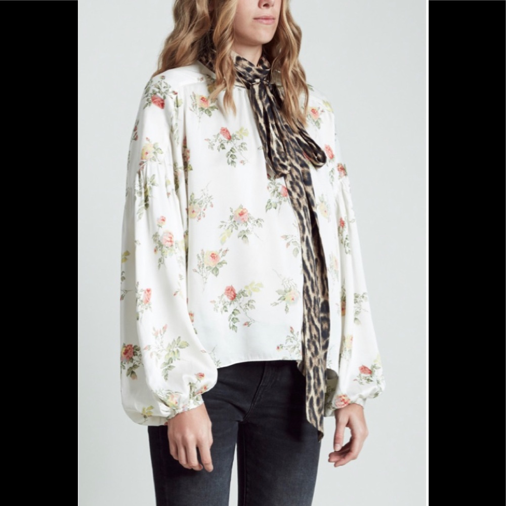 R13 floral-print silk blouse. color Ecru. Size XS. - Picture 2 of 13